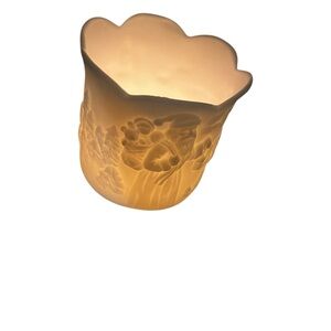 Lefton 1998 Lithopane Santa Reindeer Town Votive Holder Label Intact